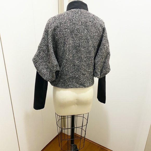 Zara Batwing Convertible Tweed Jacket Mandarin Collar or Lapels Grey Black M - Picture 15 of 16